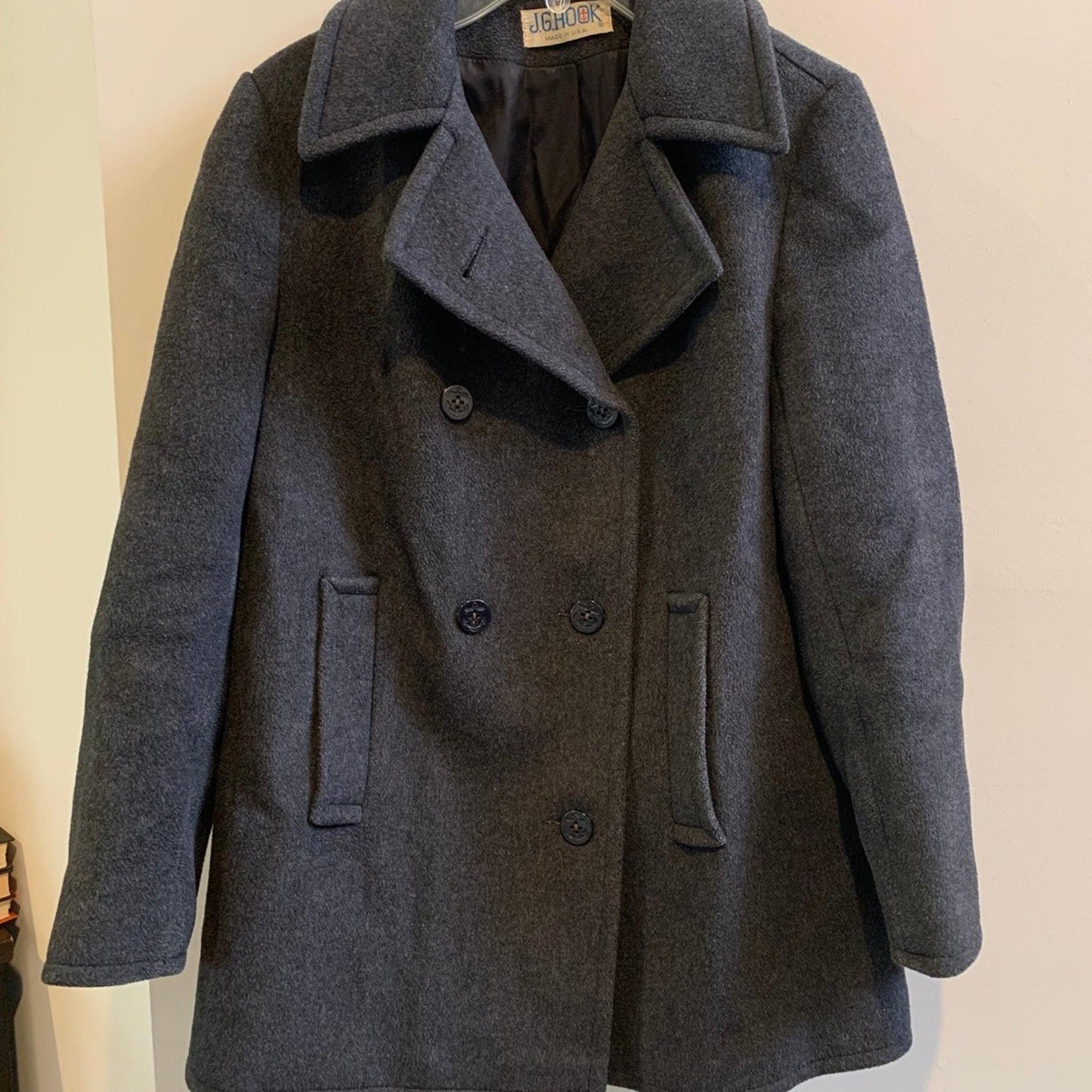 J.G. Hook Vintage Double Breasted Peacoat Charcoal Gray Women's M Jacket Wool