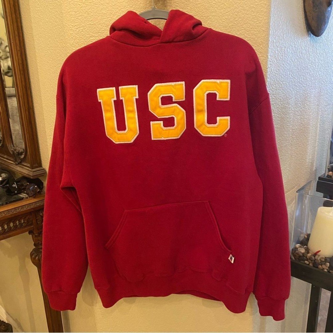 Vintage Russell USC Trojans Red Hoodie Sweatshirt Size Large