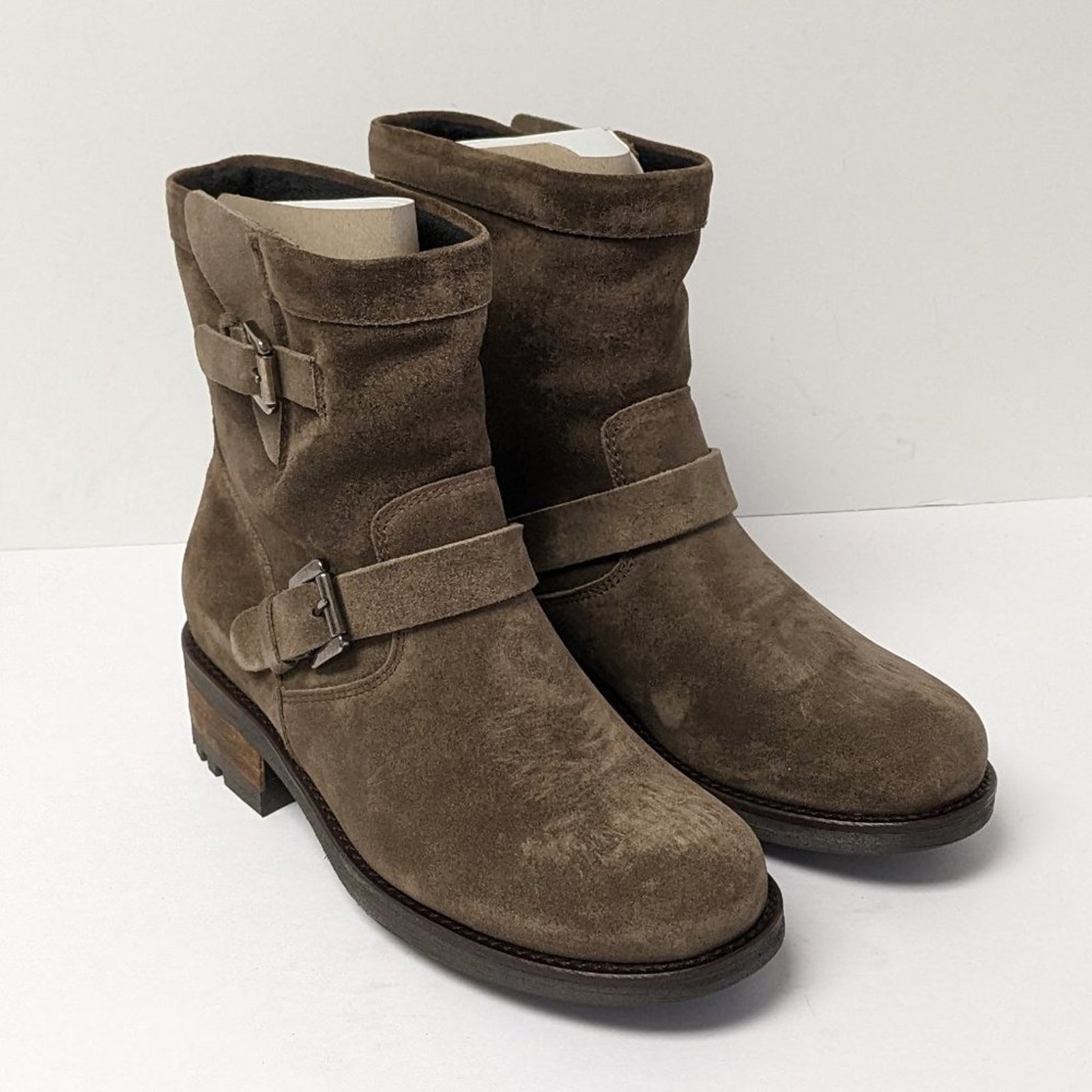 La Canadienne Charlotte Moto Ankle Boots, Stone Oiled Suede, Women's 7 M