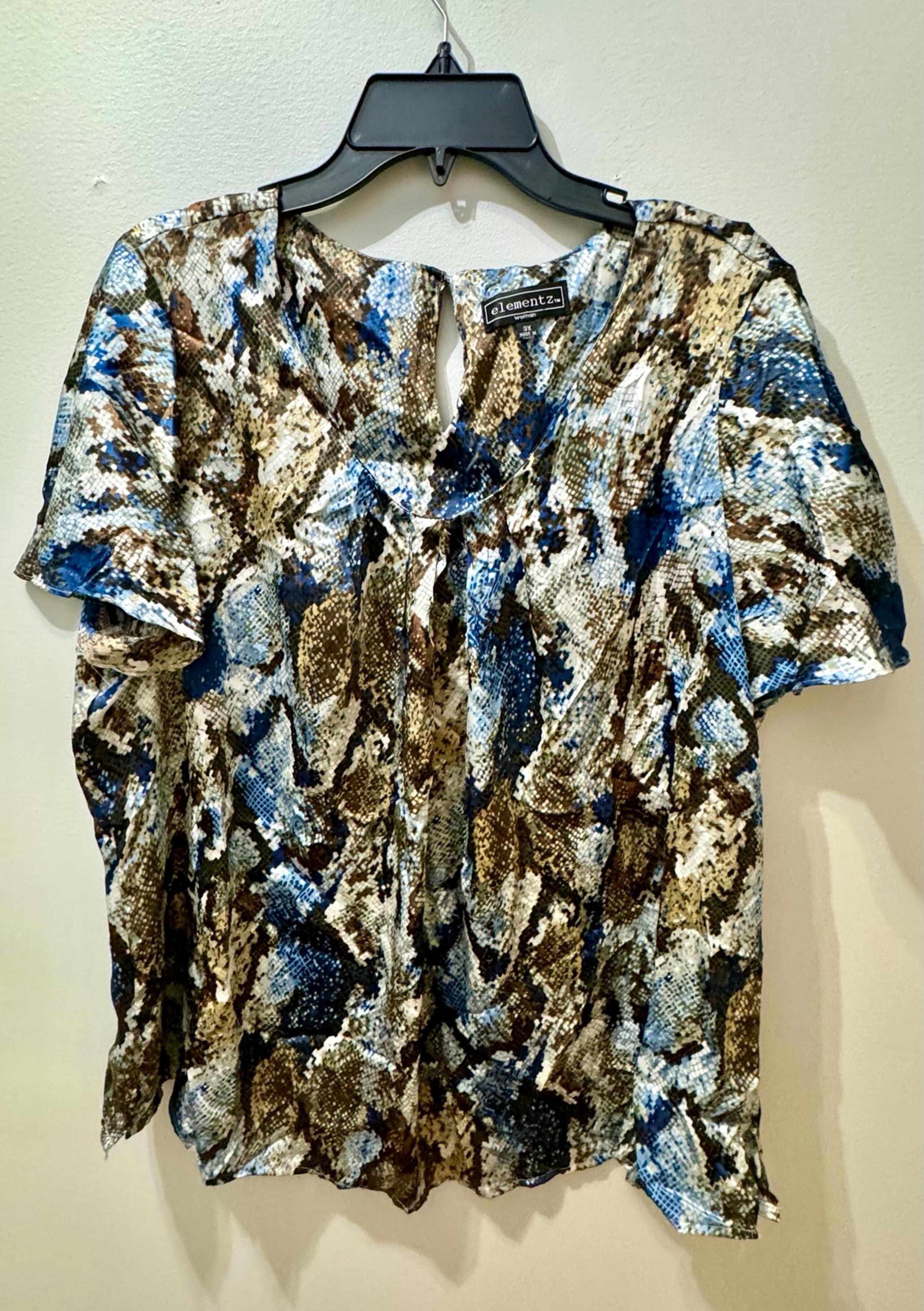 Elementz women’s size 3x blouse, blue and tan