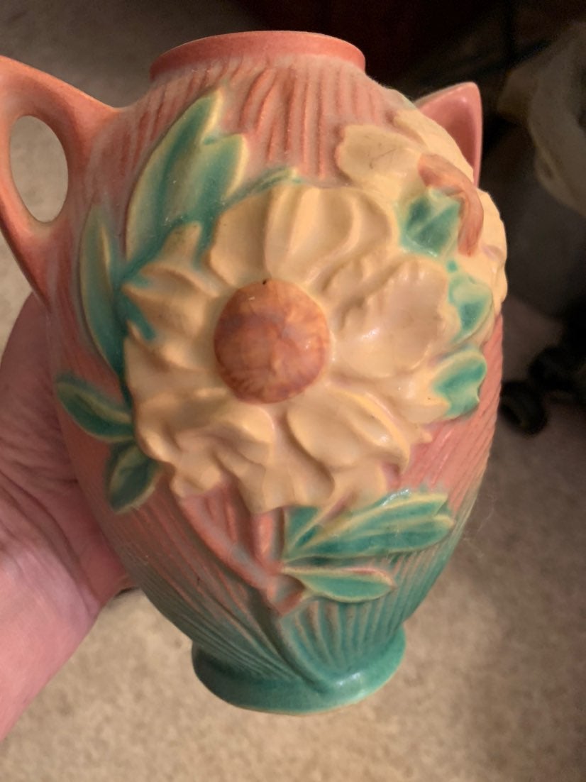 Pink Roseville vase, vintage