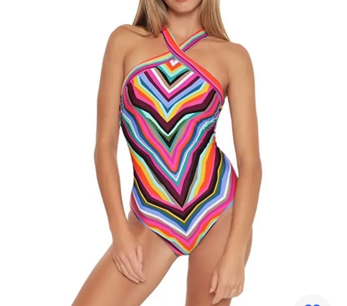 Trina Turk MULTI Louvre Printed High-Neck Reversible One-Piece Swimsuit, US 12