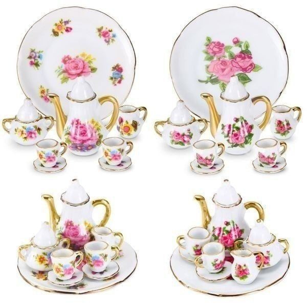 Sieral 2 Set 1:12 Miniature Tea Cup Sets Porcelain Dollhouse Accessories Dollho