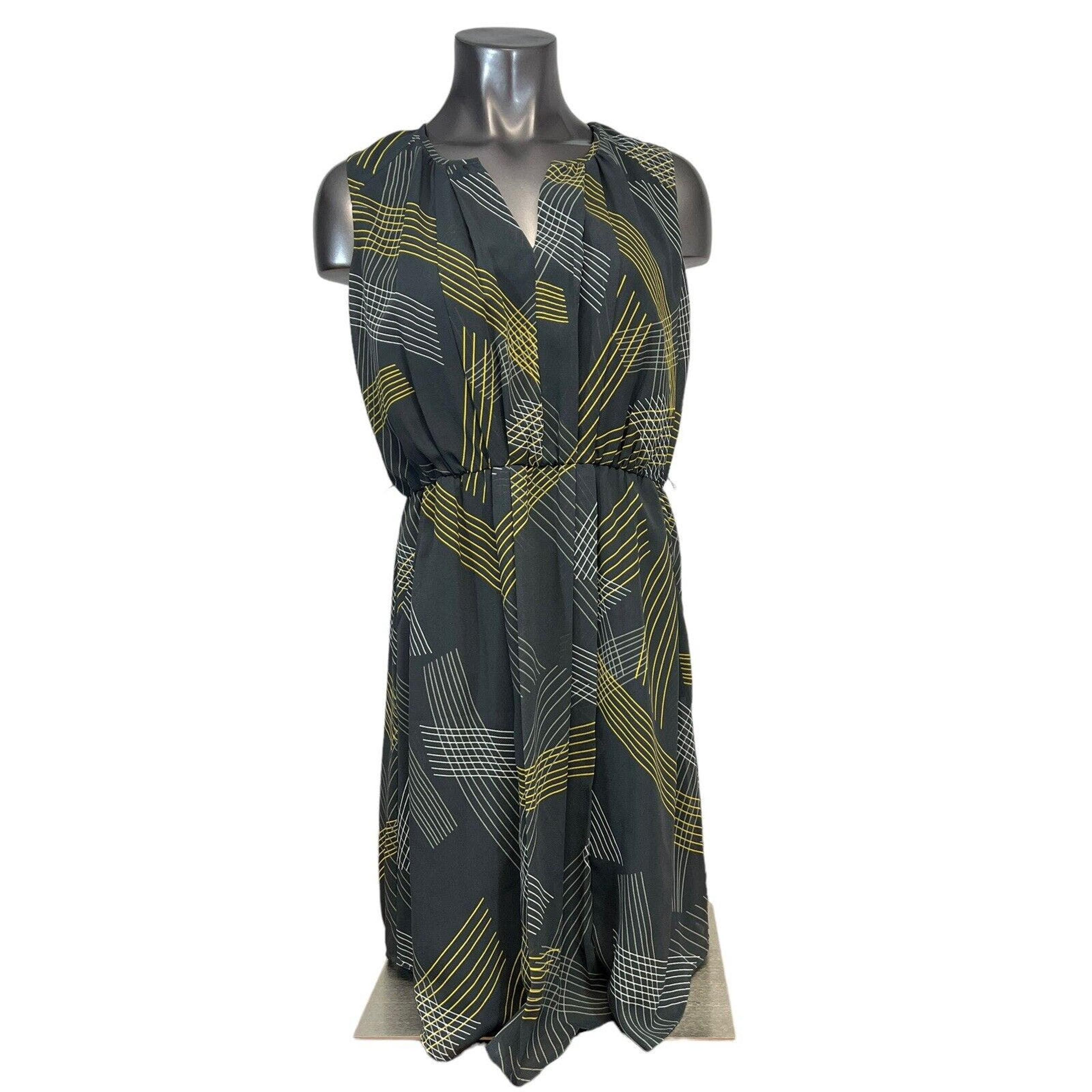 Halogen Women's Dress Gray Sleeveless Knee Length V-Neck Geometric Print Size 10