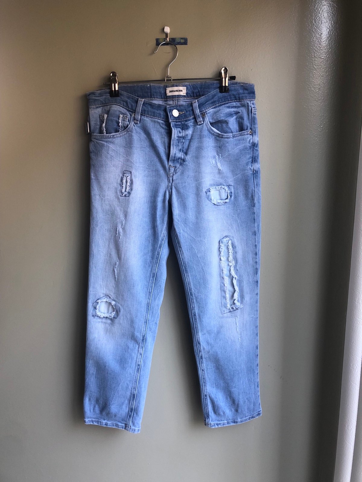 ZADIG & VOLTAIRE Elios Destroyed Boyfriend Jeans In Blue Size: 26