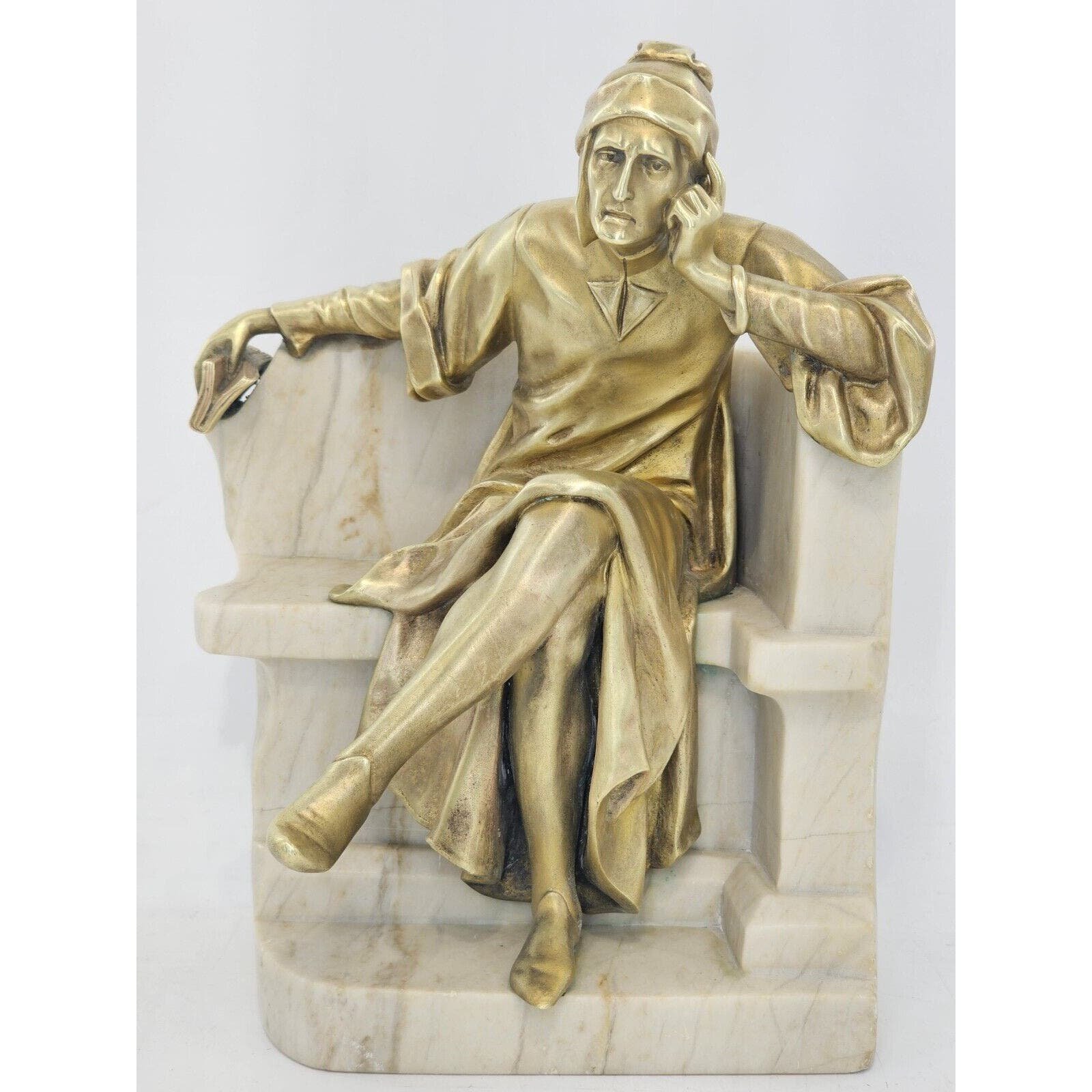 BRONZE Marble SCULPTURAL DANTE ALIGHIERI 10 X 7 1/2 X 6 1/2