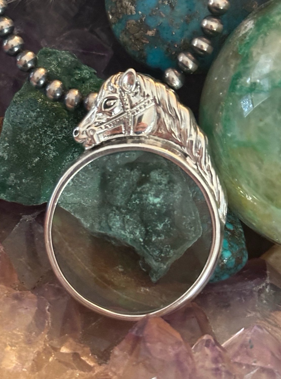 Horse design magnifying glass 925 sterling silver pendant