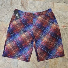 Hreski Mens Size 34 Golf Chino Shorts Geometric Plaid Flat Front FREE SHIPPING