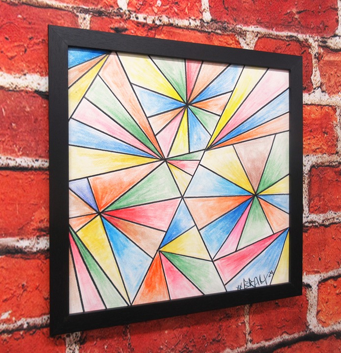 12x12 ORIGINAL SIGNED WATERCOLOR PAINTING/DRAWING. WOOD FRAME
