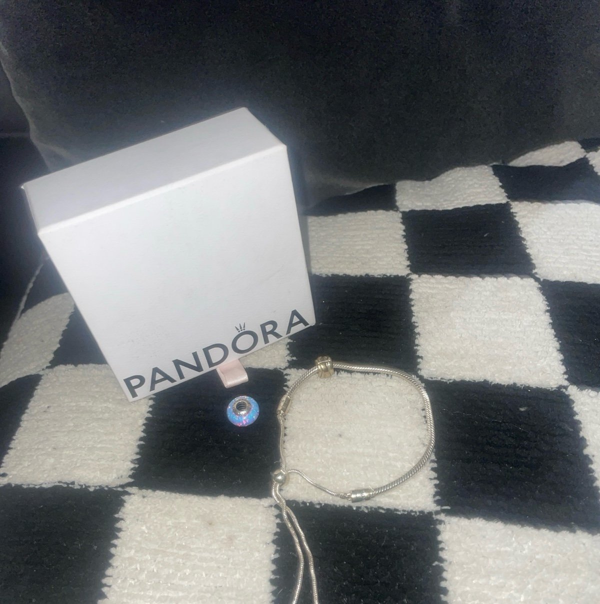 Pandora silver snake chain slider bracelet with opal charm