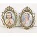 Vtg Victorian Brass Gold Tone Girl Praying Pictures Set Of 2 Bubble Glass 10