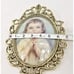 Vtg Victorian Brass Gold Tone Girl Praying Pictures Set Of 2 Bubble Glass 10