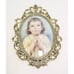 Vtg Victorian Brass Gold Tone Girl Praying Pictures Set Of 2 Bubble Glass 10