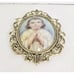 Vtg Victorian Brass Gold Tone Girl Praying Pictures Set Of 2 Bubble Glass 10