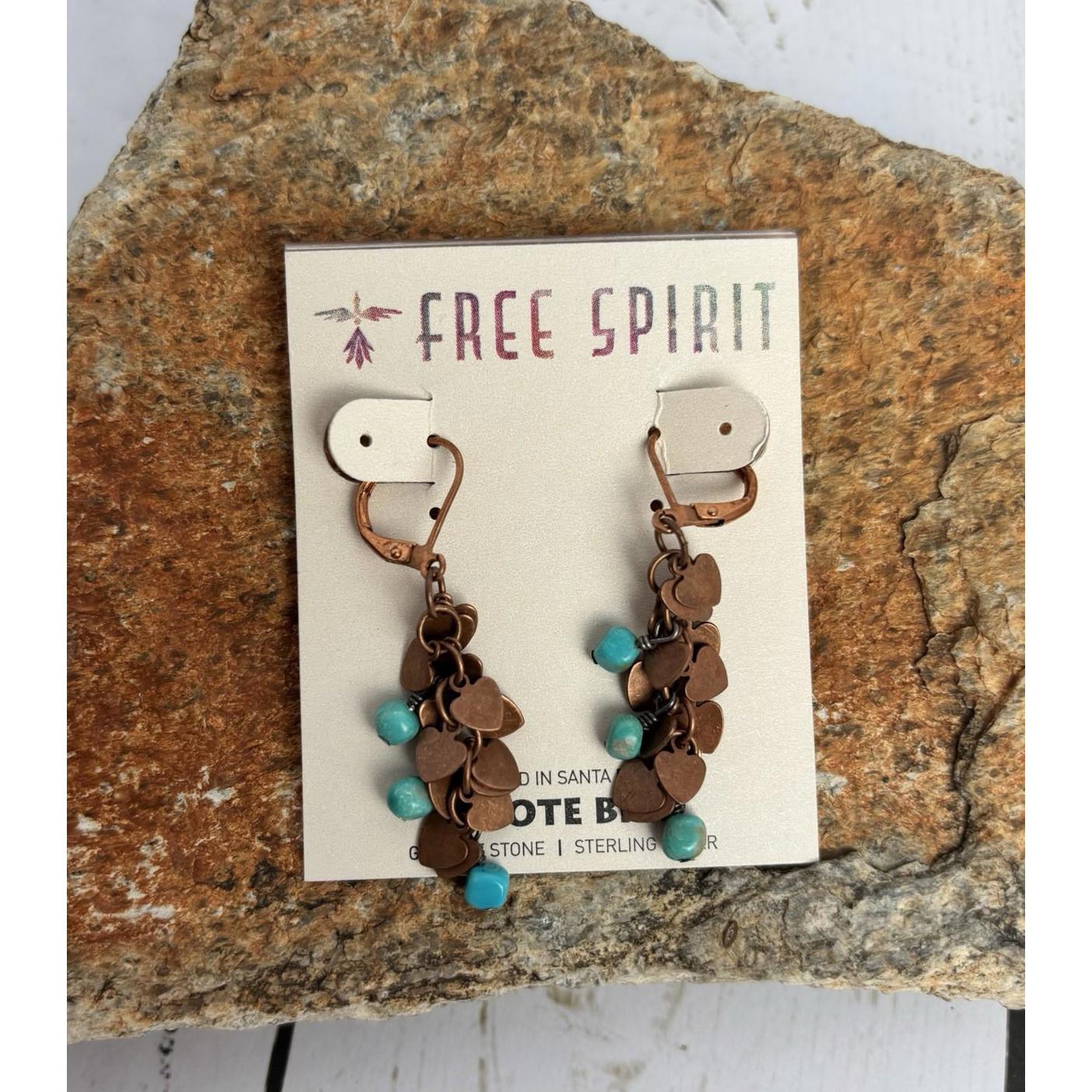 Peyote Bird Copper Hearts Sterling Turquoise Earrings J077