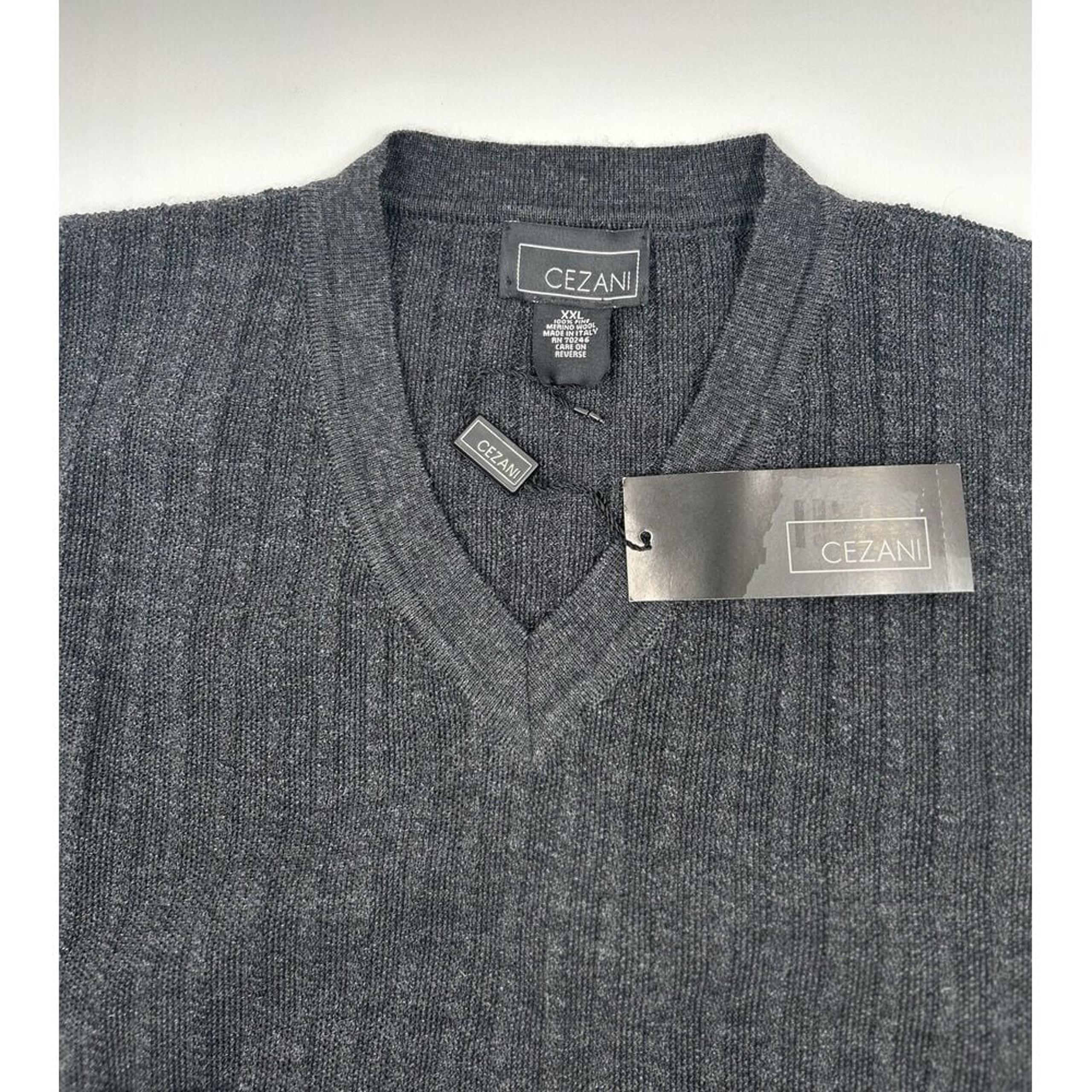 Cezani Size XXL Men's Sweater Vest GRAY 100% Merino Wool V Neck Italy NWT