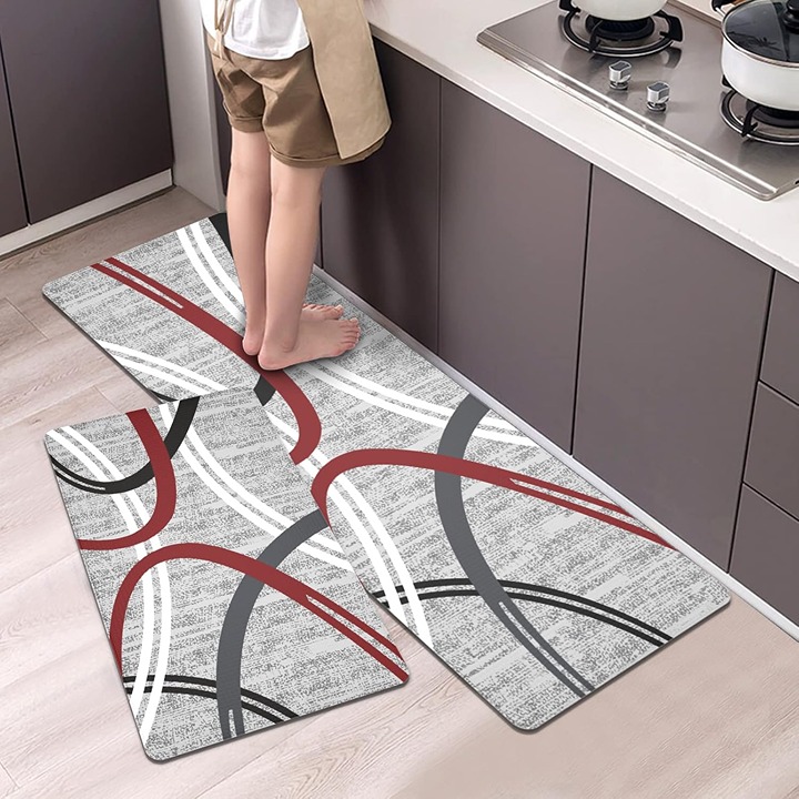 Kitchen Rugs 2 Piece, Modern Abstract Design Anti Fatigue Memory Foam Floor Mats