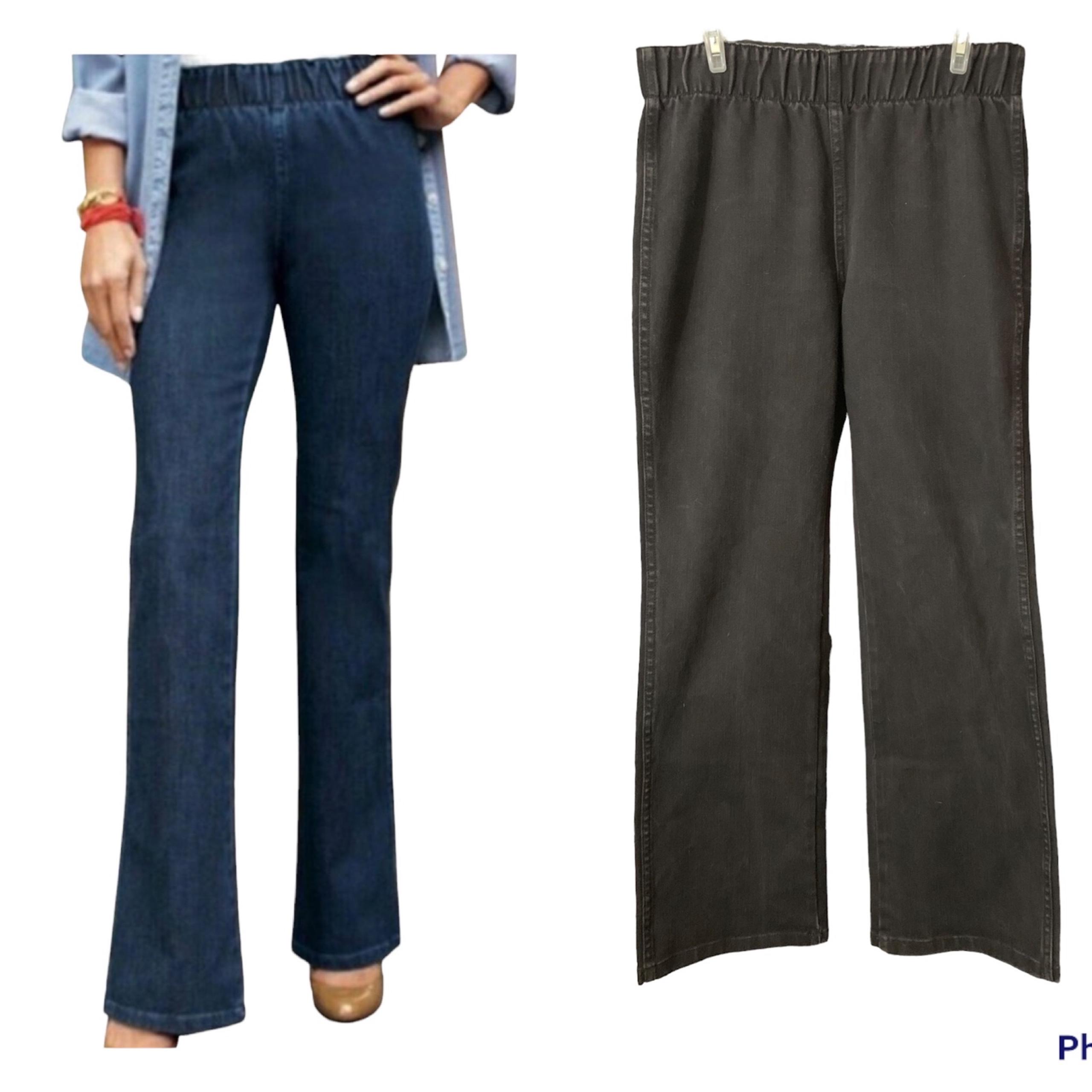 Soft surroundings elastic waist straight slightly flare leg black jeans Size MP
