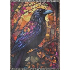 Raven Woven Blanket Throw Tapestry Goth Witchy Decor bird art 37x53