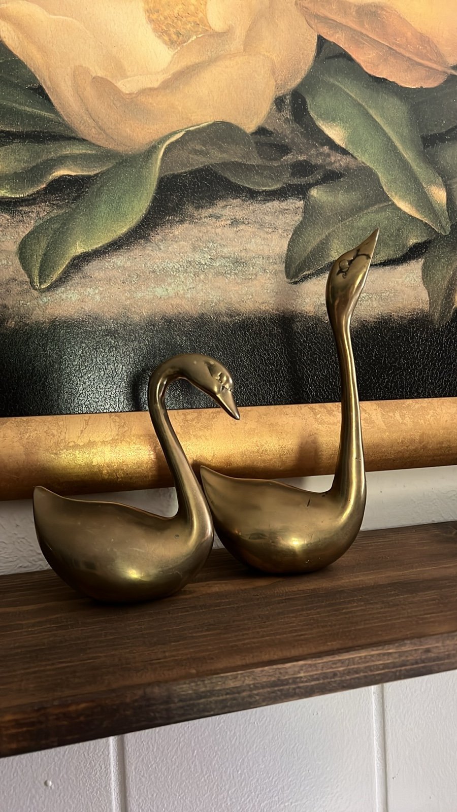 Vintage Brass Swan Pair Mid-Century Modern Home Decor Gold Birds Set of 2