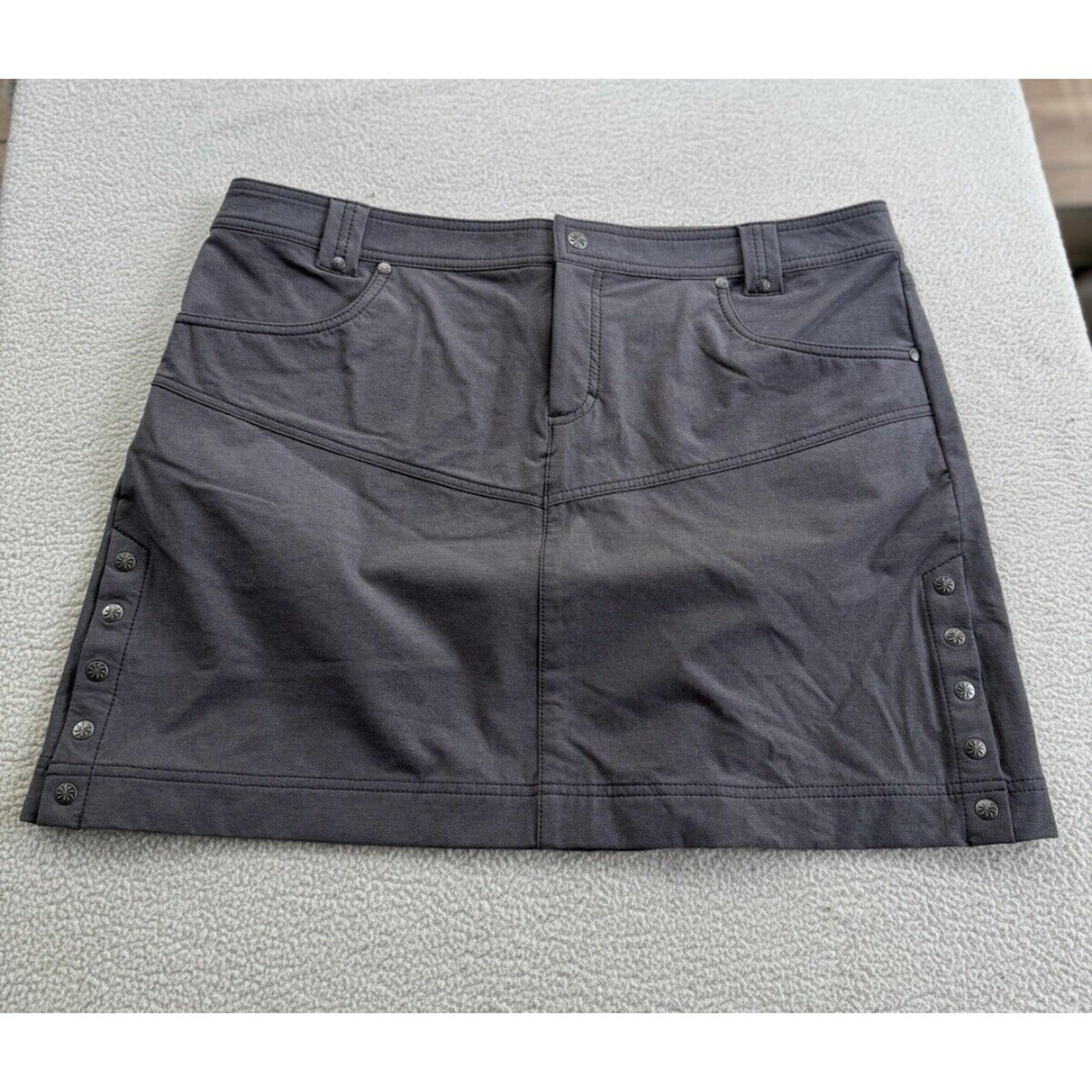 Athleta Gray Take A Hike Skirt Zip Pockets Size16 Side Snaps Pockets Nylon Blend