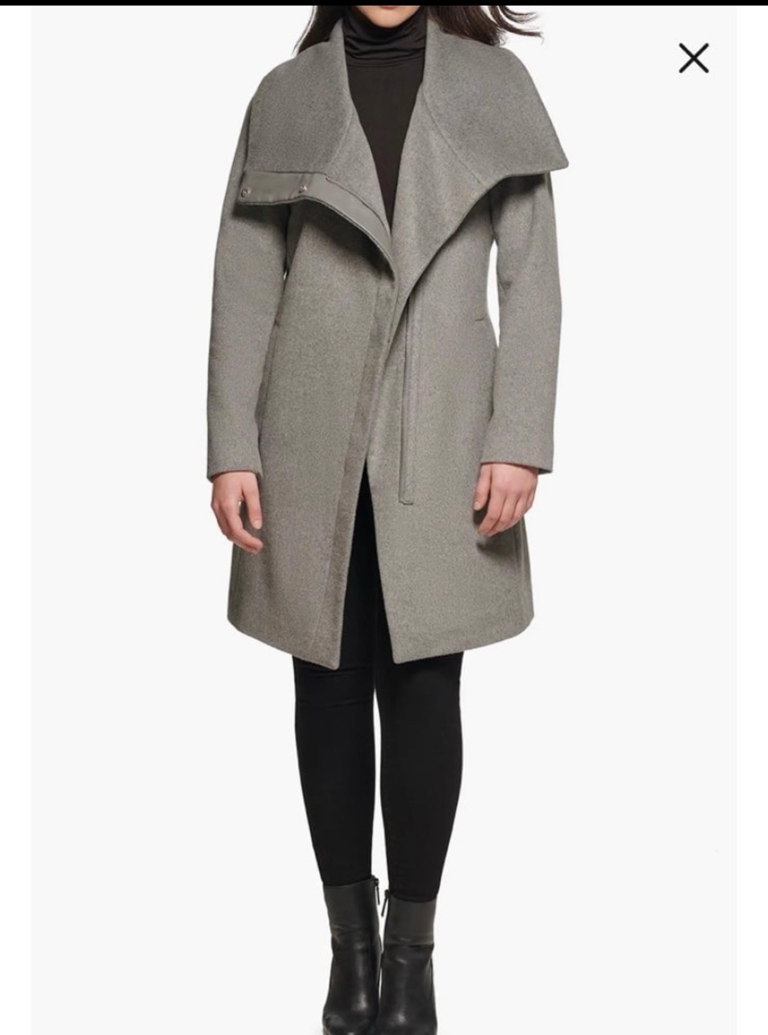 Kenneth Cole Melton Faux Leather Trim Wool Blend Coat