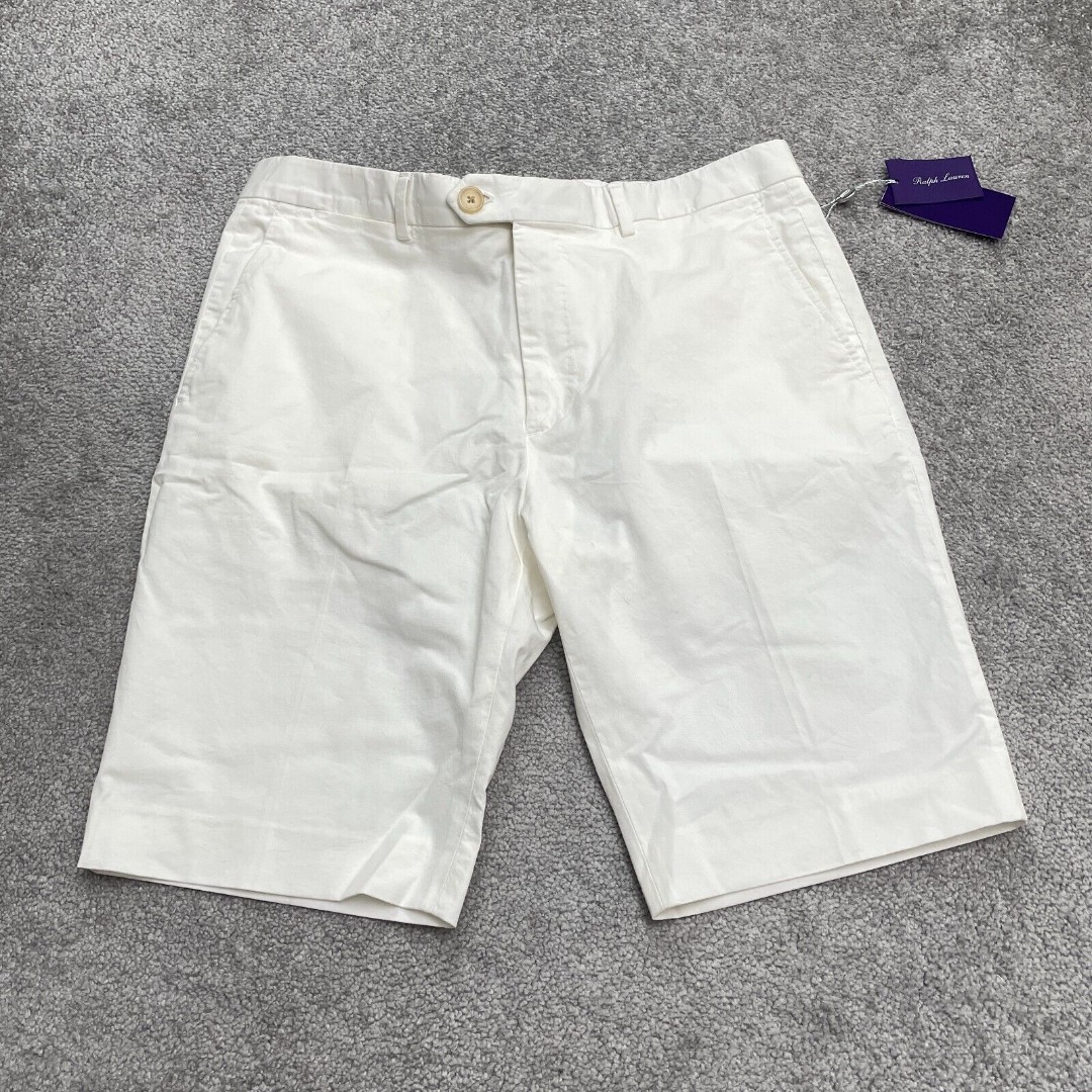 Ralph Lauren People Label Slim Fit Chino Shorts Men 32 White Flat Front Golf NWD