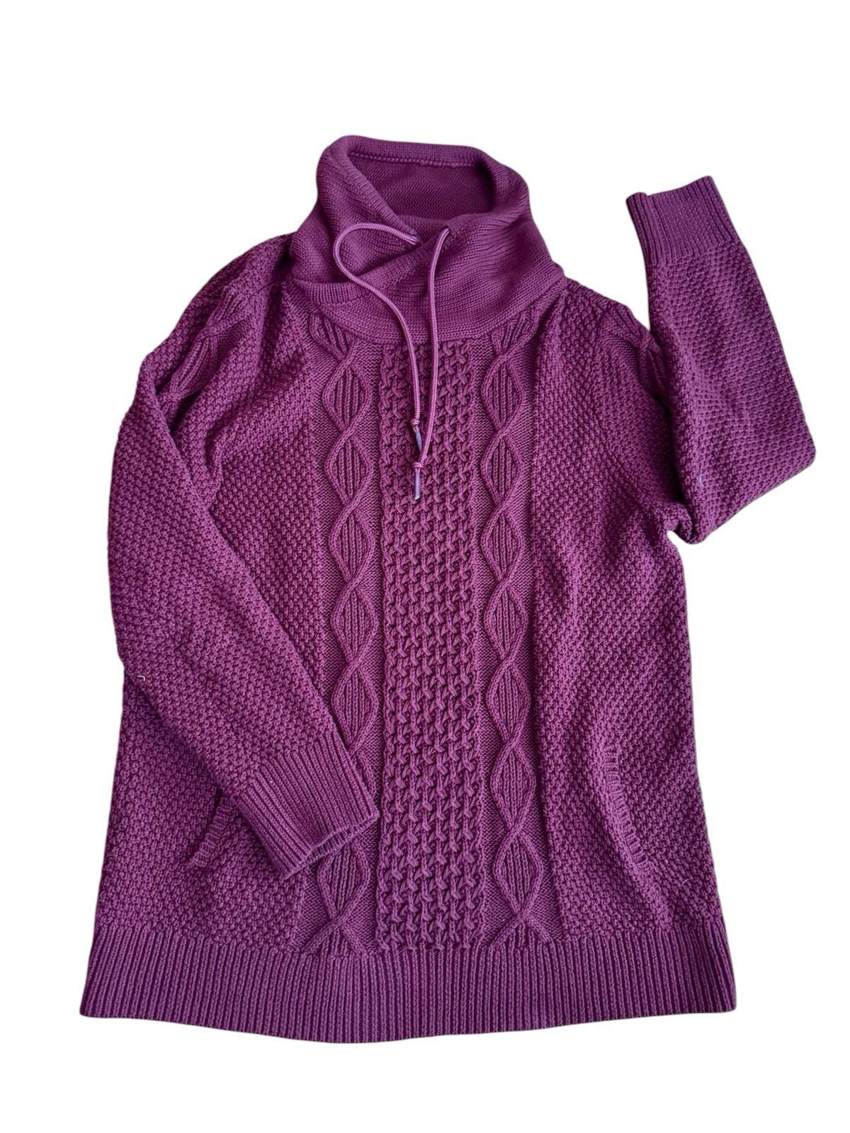 LL Bean Signature Funnel Neck Cable Knit Fisherman Sweater Cotton