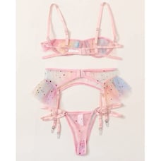 Tie Dye Star Ruffle Tie Dye Sexy Thongs & V-Strings Lingerie Set L1