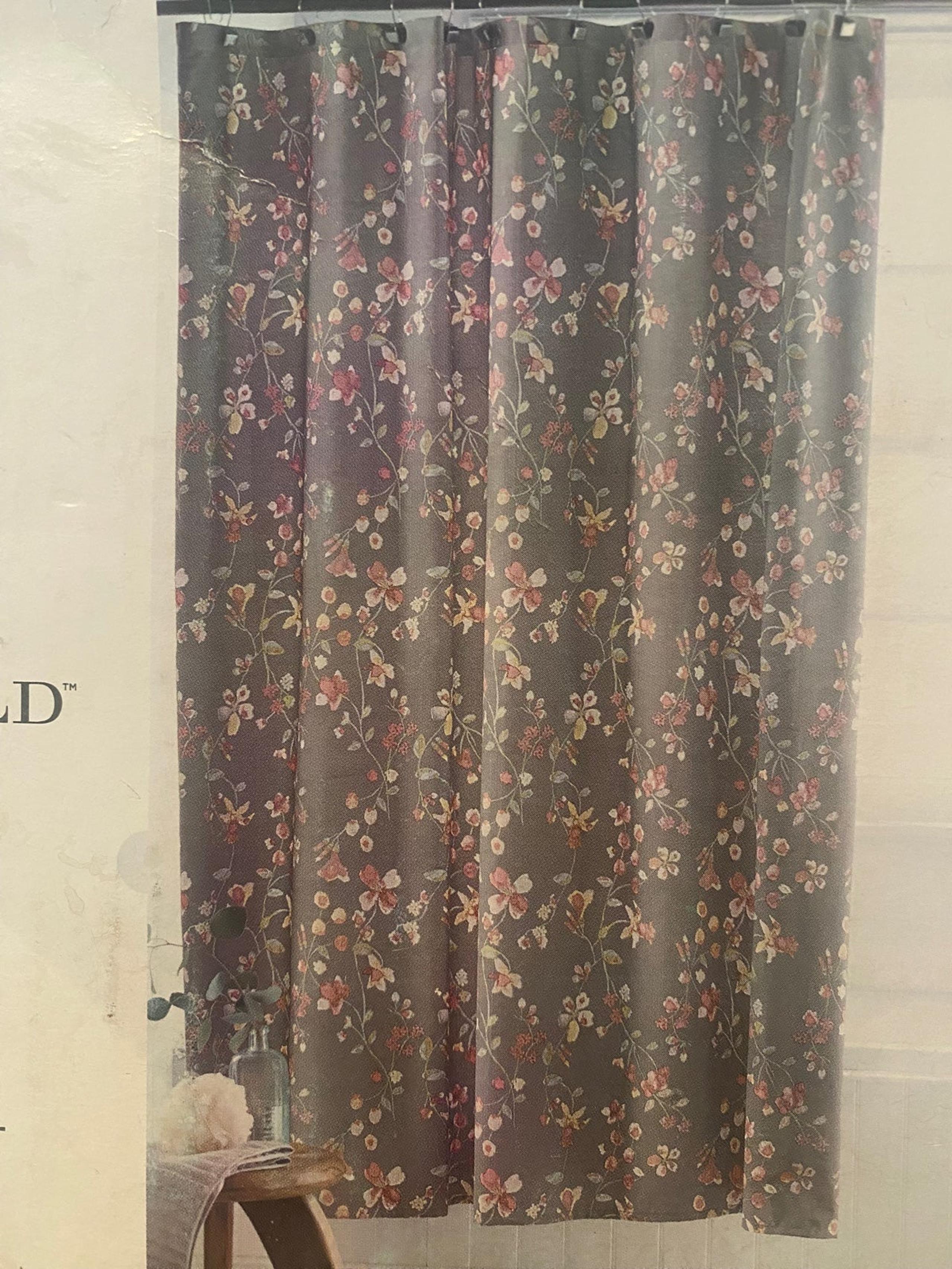 Threshold Shower Curtain Grey and Florals New in Package