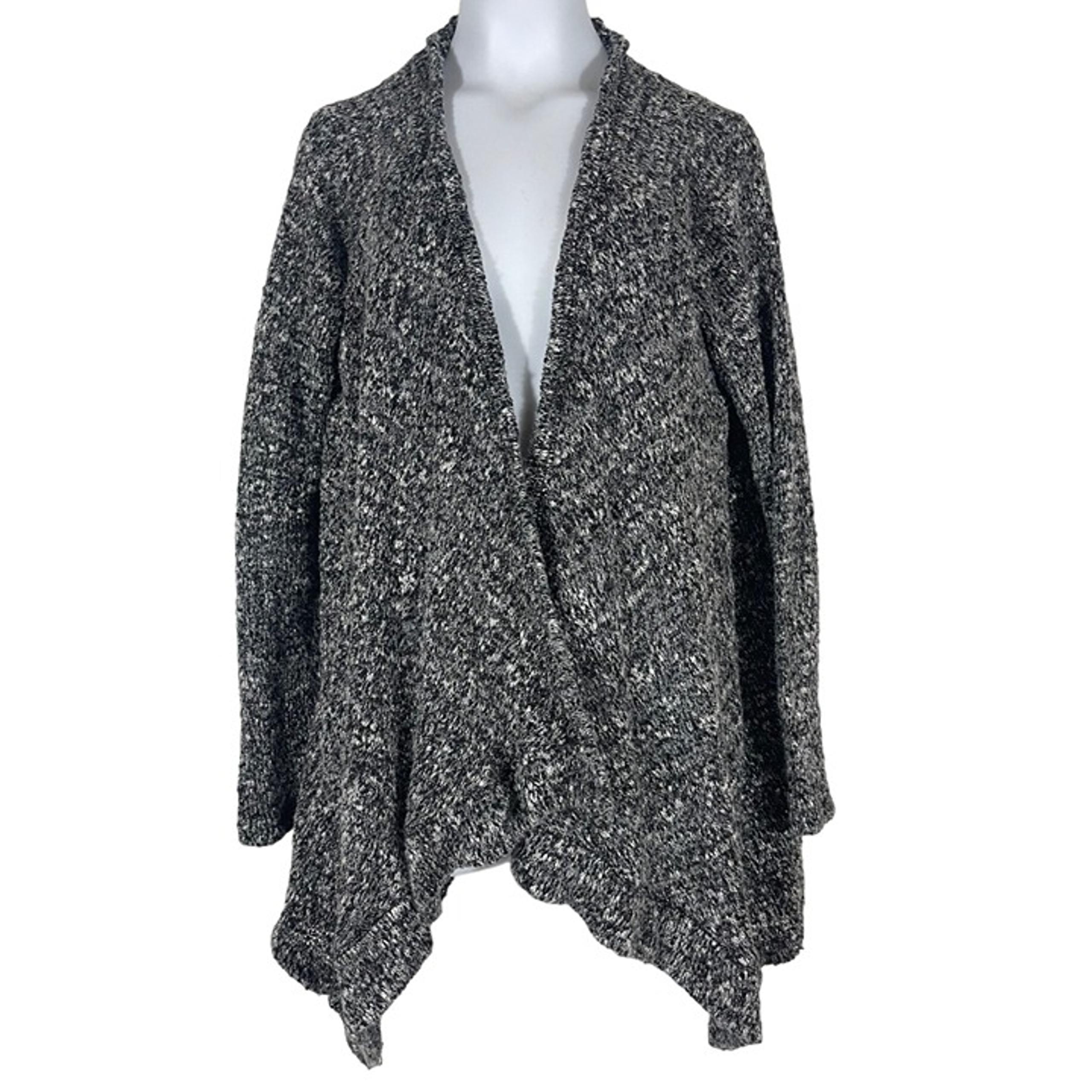 Splendid Womens Sweater Sz Medium Black Gray Waterfall Open Front Knit Cardigan