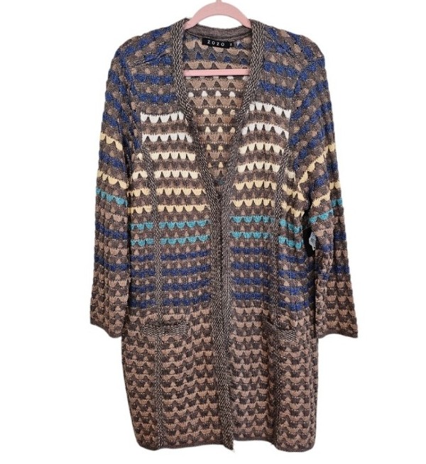 ZoZo 3D Knit Crochet Eyelash Long Duster Sweater Cardigan Plus Size