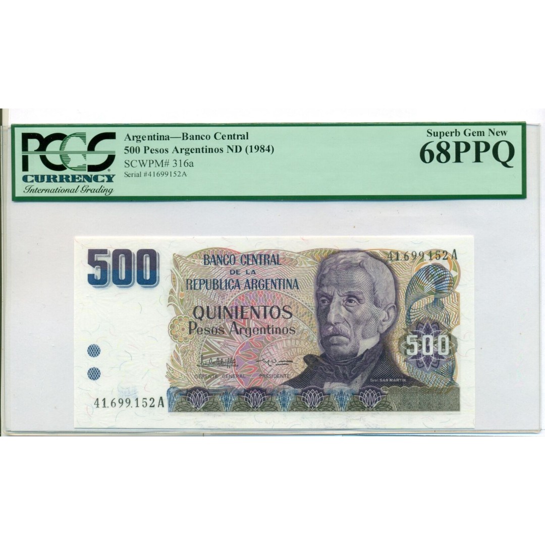 Argentina 1984 500 Pesos Bank Note Superb Gem New 68 PPQ PCGS Currency