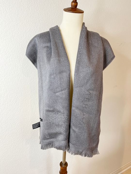 NWT Versace Medusa Logo Wool Gray Scarf