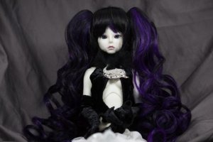 Doll Wig Meiko - Natural Black and Indigo Purple Blend Size 8-9 Inches