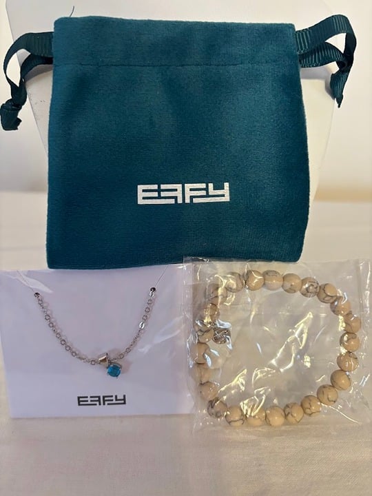 Effy Beige Color Stretch Bracelet and Blue Color Necklace on Silver Chain (18 )
