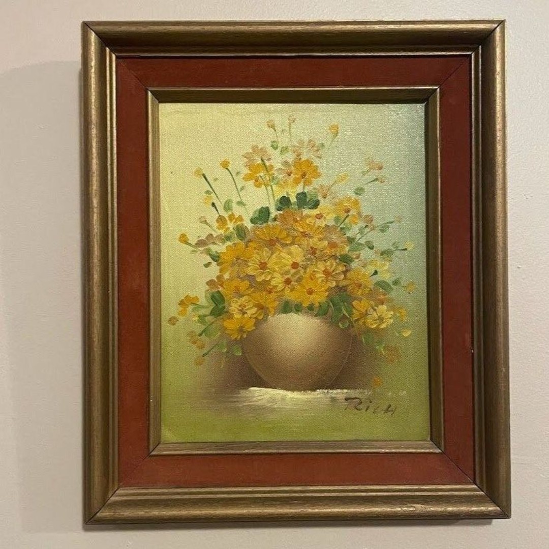 Vintage Original Oil-Acrylic Painting of Flowers-Still Life-on Board in Frame