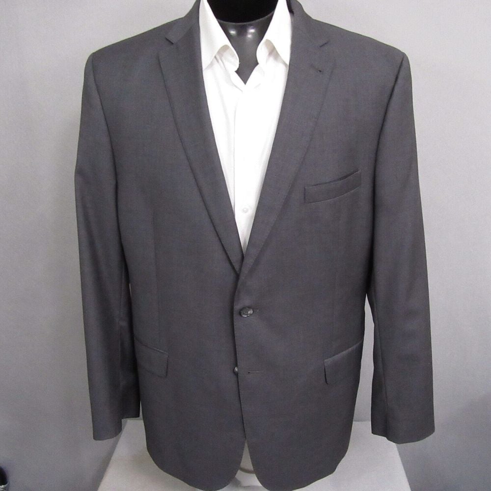 Jos A Bank Mens Sport Coat 46L Slim Fit Gray Blazer Jacket 100% Wool