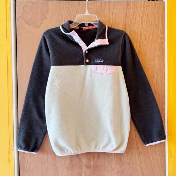 Patagonia Synchilla Color Block Pullover Sweater - Black/Pink/Cream - Size XS