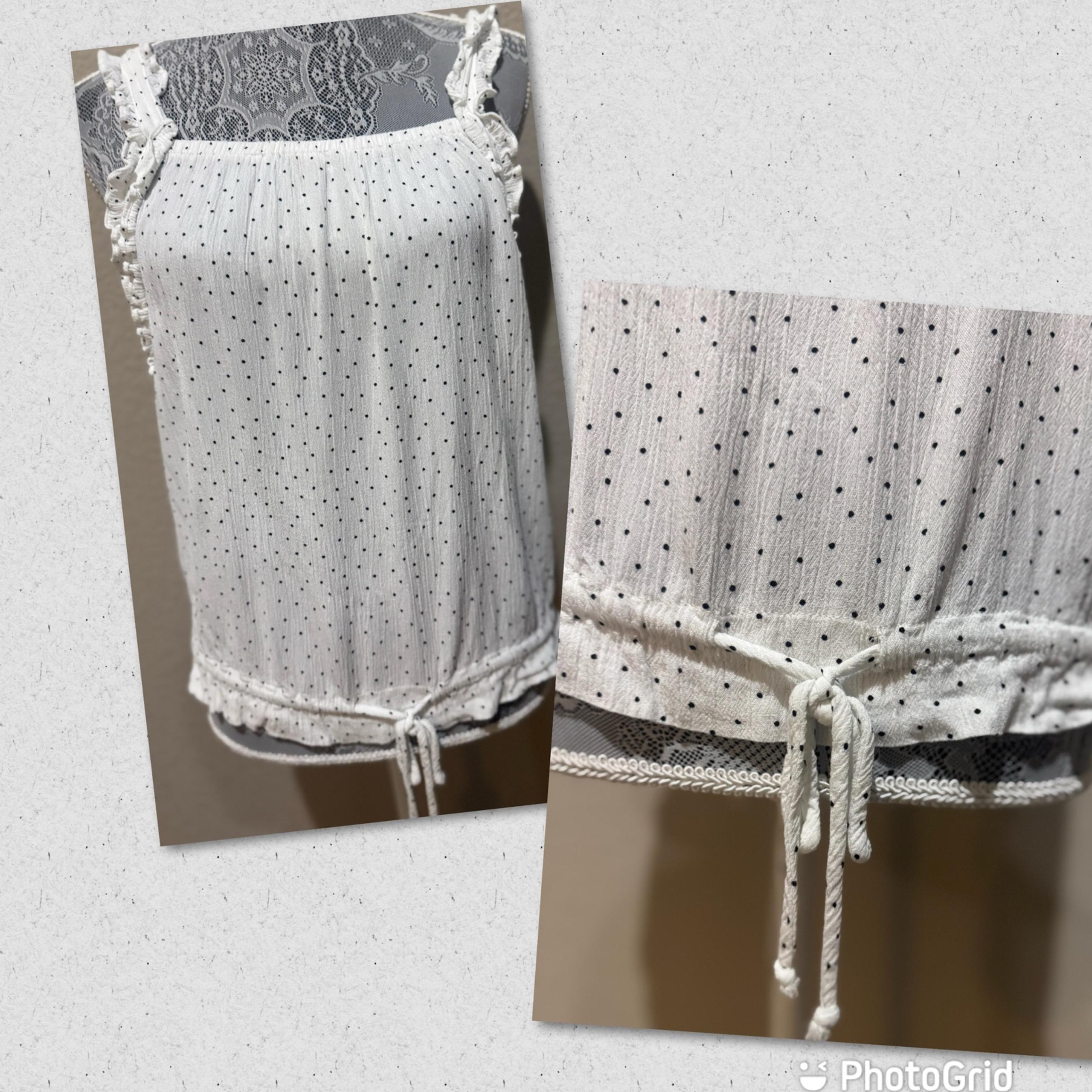 Boutique Polka Dot Ruffle tank top conch waist women White Medium