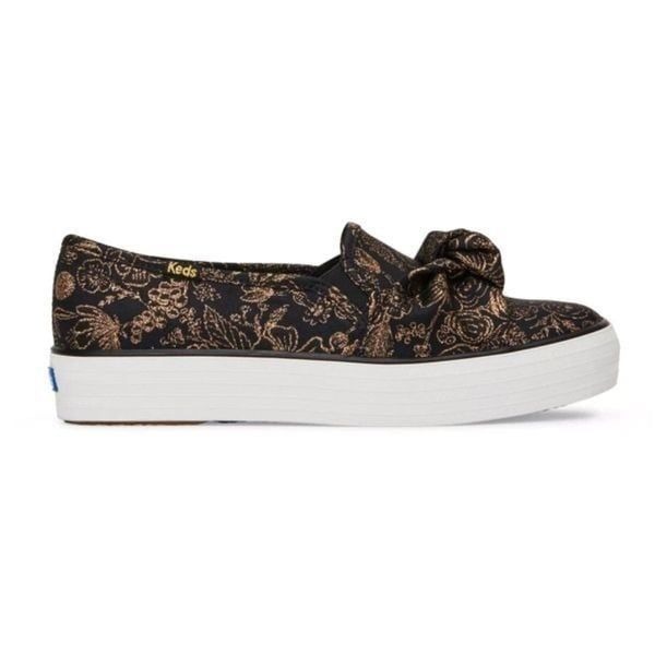 Keds X Rifle Paper Co Triple Decker Colette Jacquard Sneaker Shoes Black Gold 6