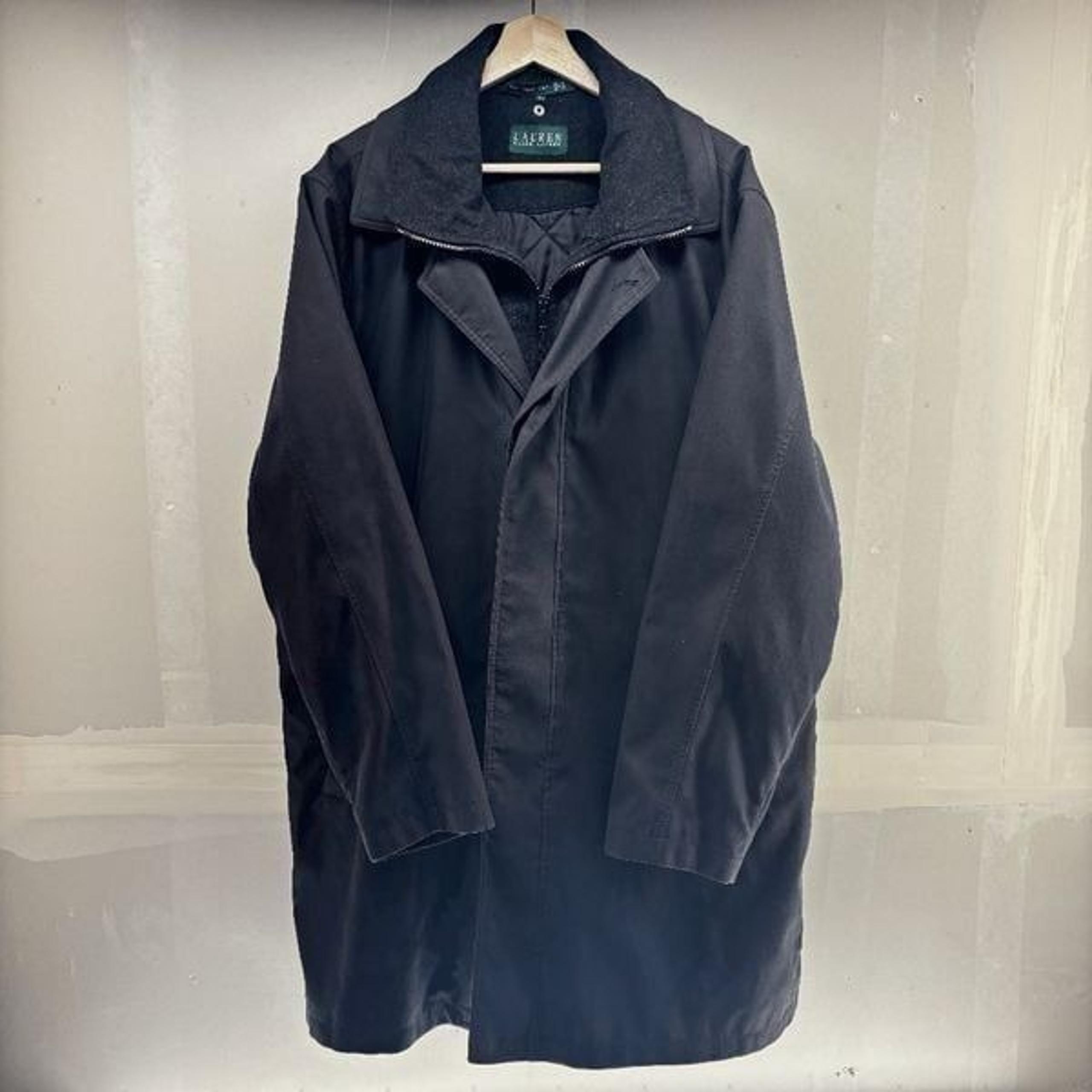 Lauren Ralph Lauren Black Vegan Suede Men's Trench Coat 44L Removable Liner