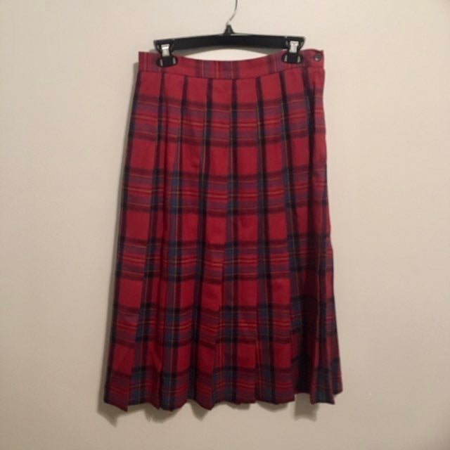 Orvis Vintage Long 100% Wool Plaid Pleated Skirt Size 10.