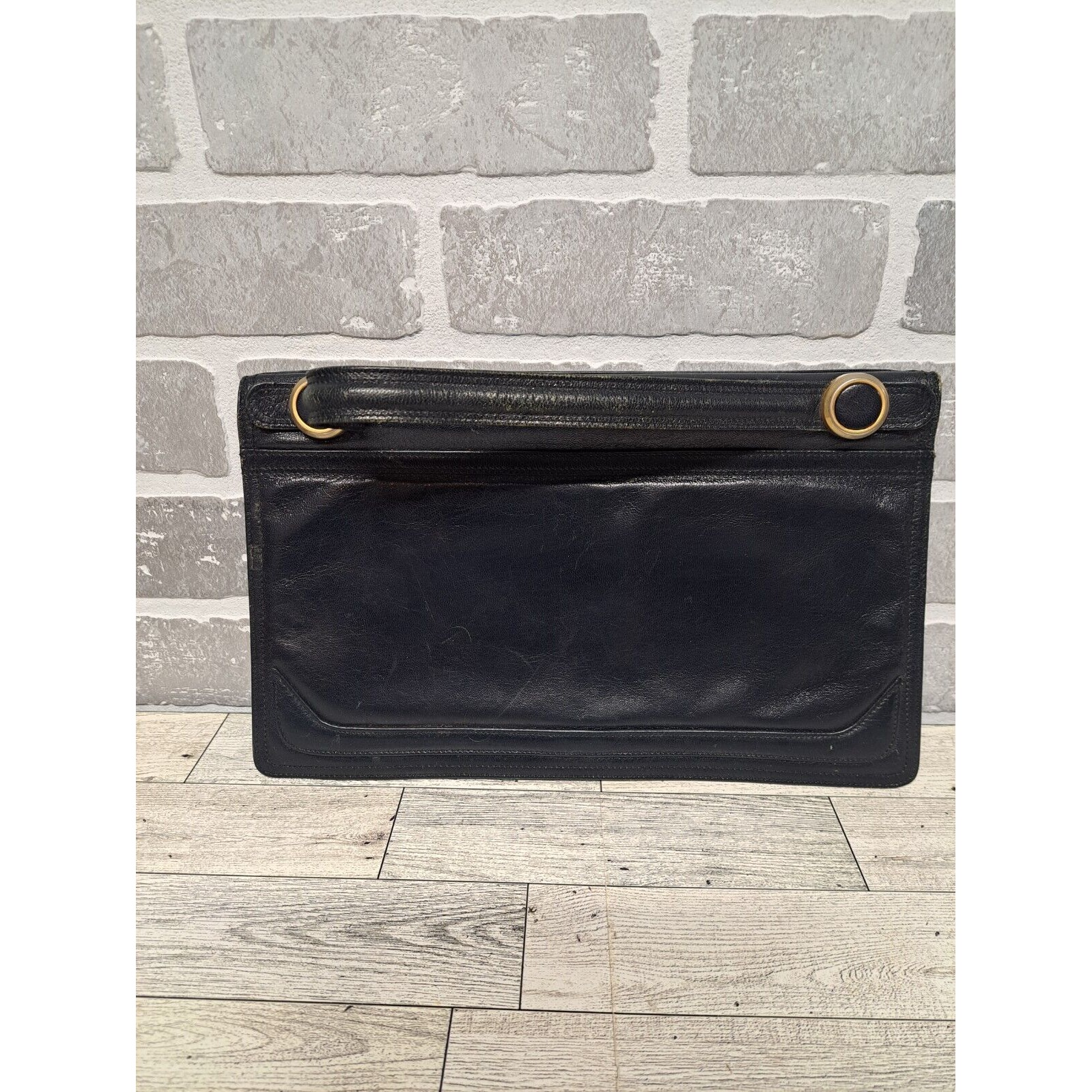 DOCAR Vintage 80s Black Leather Womens clutch BAG Classic Old Money