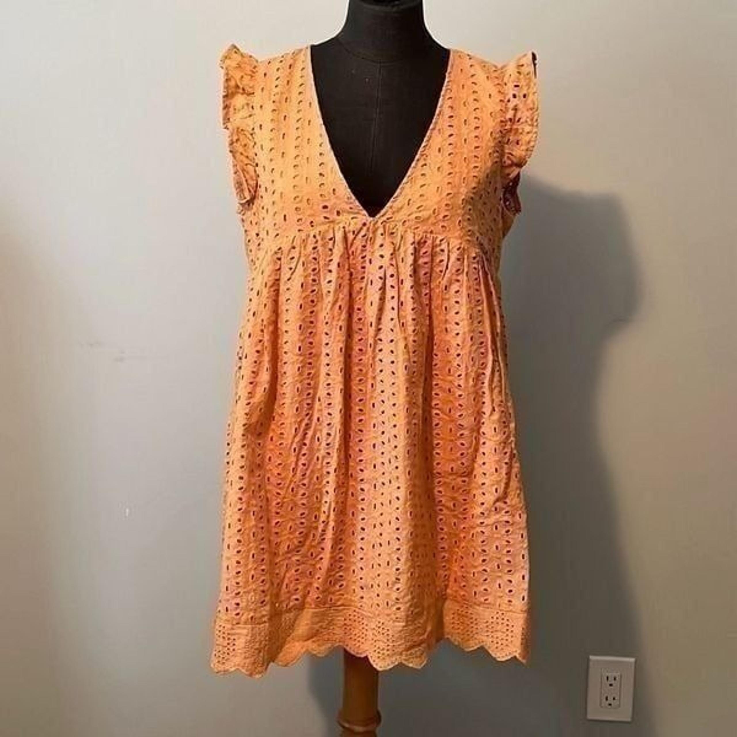 Mustard Seed Women's Orange V-Neck Eyelet Romper