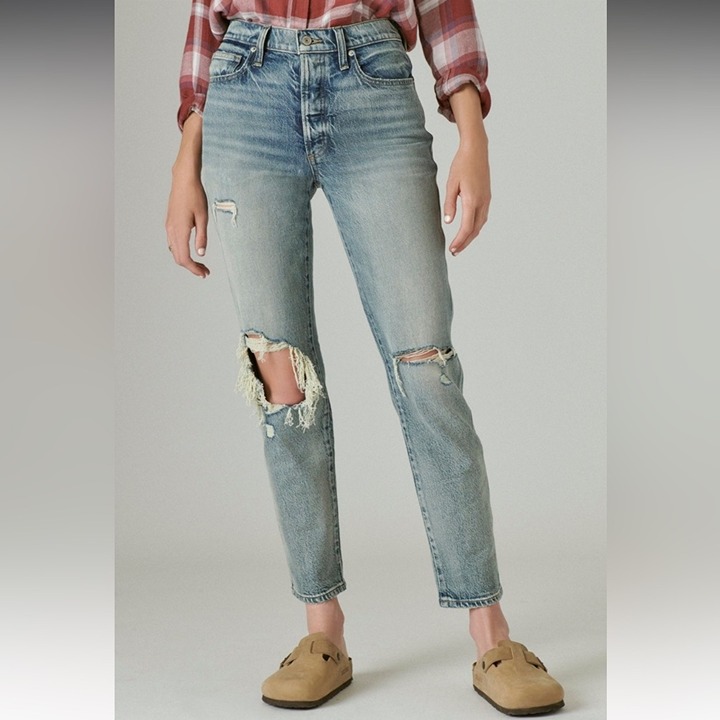 NWT Lucky Brand High Rise Drew Mom Jean Distressed Light Wash Denim Jeans