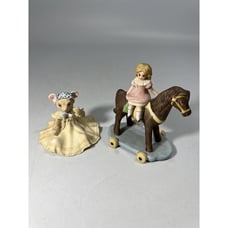 Jan Hagara Porcelain Jody's Toy Horse Miniature Figurine And Bear In Dress