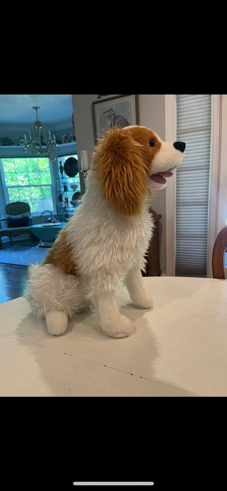 Melissa & Doug large White and tan cavalier King Charles Spaniel Plush Toy.