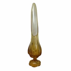 Vintage MCM Viking Glass 18.75” Epic 6 Petal Swung Vase Amber Stunning L.E Smith