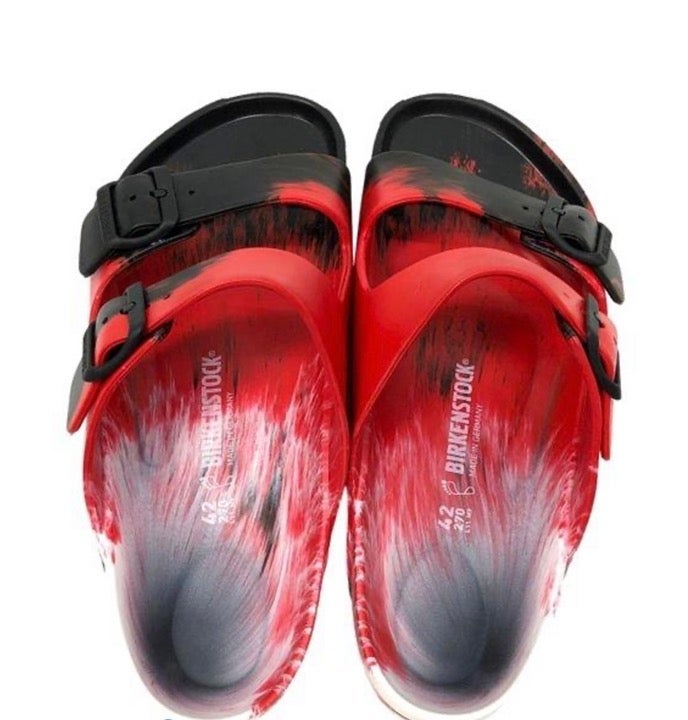 Birkenstock 'Arizona' Red Black & White Sandals Mens Size 9 -Women’s 11